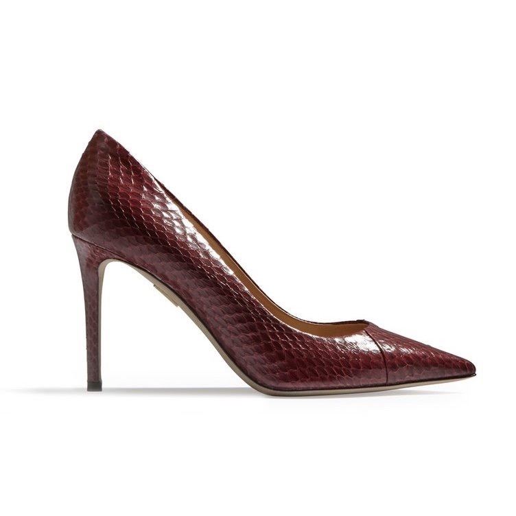 Tamara Mellon Pointy Pumps Burgundy Snakeskin Heel